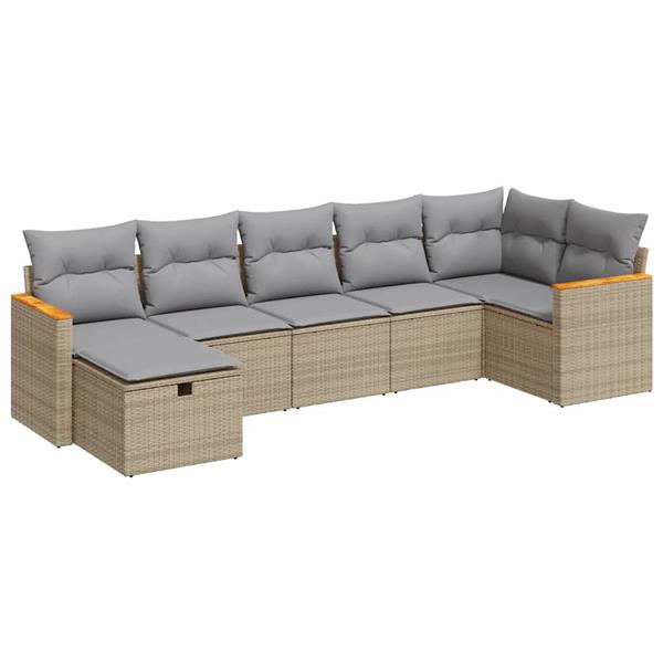 Grote foto vidaxl 7 delige loungeset met kussens poly rattan beige tuin en terras tuinmeubelen