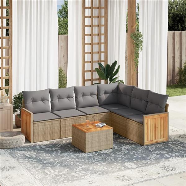 Grote foto vidaxl 7 delige loungeset met kussens poly rattan beige tuin en terras tuinmeubelen