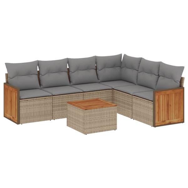 Grote foto vidaxl 7 delige loungeset met kussens poly rattan beige tuin en terras tuinmeubelen
