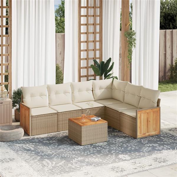 Grote foto vidaxl 7 delige loungeset met kussens poly rattan beige tuin en terras tuinmeubelen