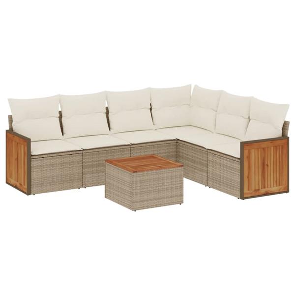Grote foto vidaxl 7 delige loungeset met kussens poly rattan beige tuin en terras tuinmeubelen