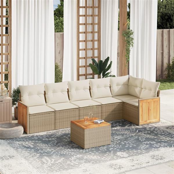 Grote foto vidaxl 7 delige loungeset met kussens poly rattan beige tuin en terras tuinmeubelen