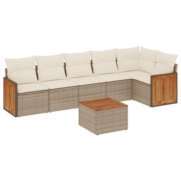 Grote foto vidaxl 7 delige loungeset met kussens poly rattan beige tuin en terras tuinmeubelen