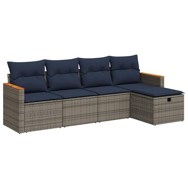 Grote foto vidaxl 5 delige loungeset met kussens poly rattan grijs tuin en terras tuinmeubelen