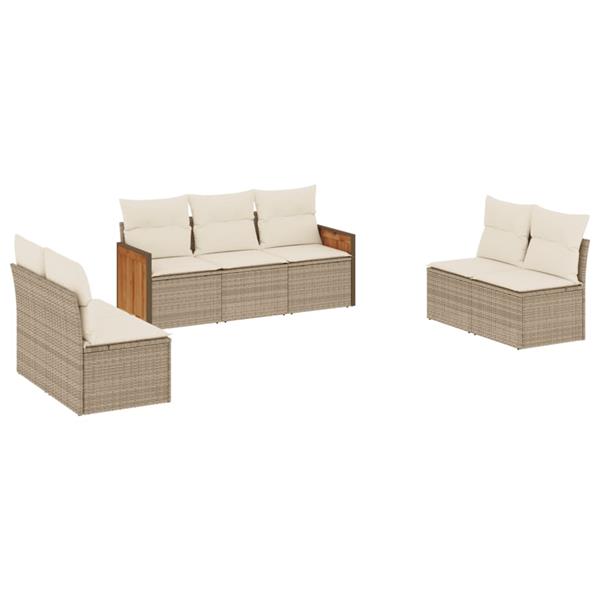 Grote foto vidaxl 7 delige loungeset met kussens poly rattan beige tuin en terras tuinmeubelen