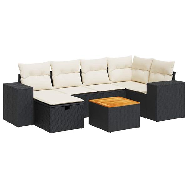 Grote foto vidaxl 7 delige loungeset met kussens poly rattan zwart tuin en terras tuinmeubelen