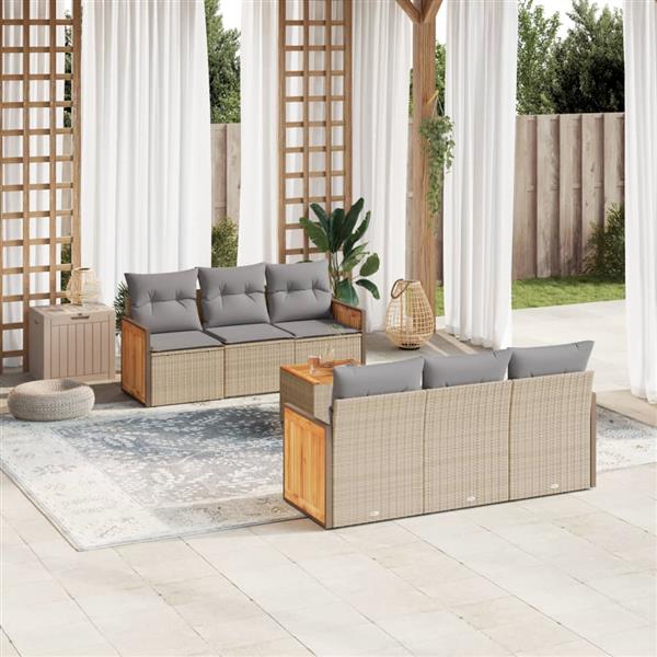 Grote foto vidaxl 7 delige loungeset met kussens poly rattan beige tuin en terras tuinmeubelen