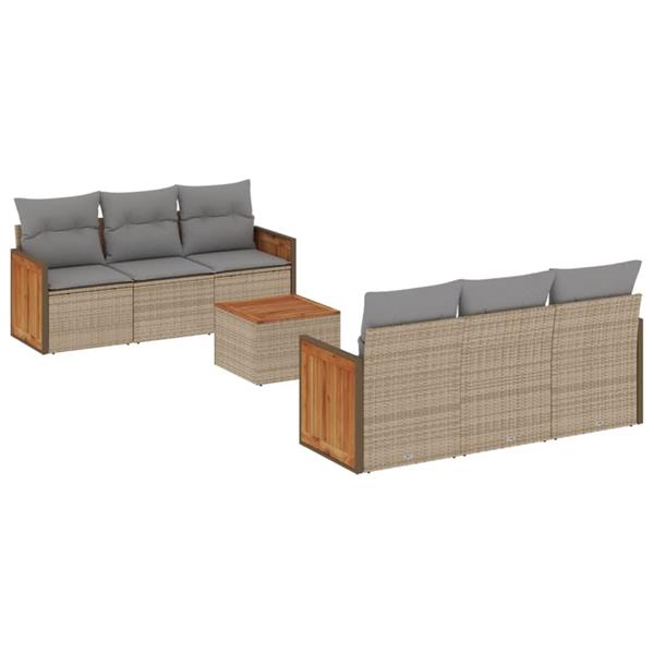 Grote foto vidaxl 7 delige loungeset met kussens poly rattan beige tuin en terras tuinmeubelen