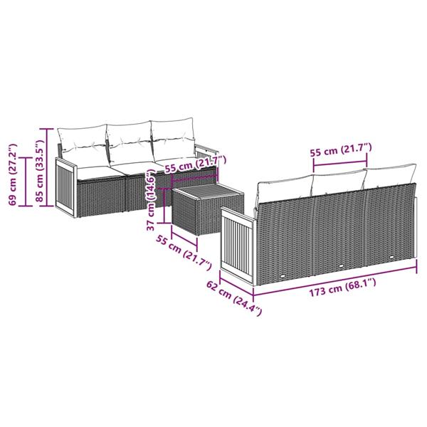 Grote foto vidaxl 7 delige loungeset met kussens poly rattan beige tuin en terras tuinmeubelen