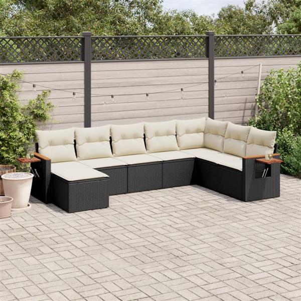 Grote foto vidaxl 8 delige loungeset met kussens poly rattan zwart tuin en terras tuinmeubelen