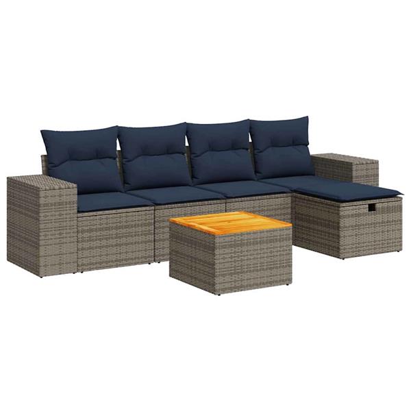 Grote foto vidaxl 6 delige loungeset met kussens poly rattan grijs tuin en terras tuinmeubelen