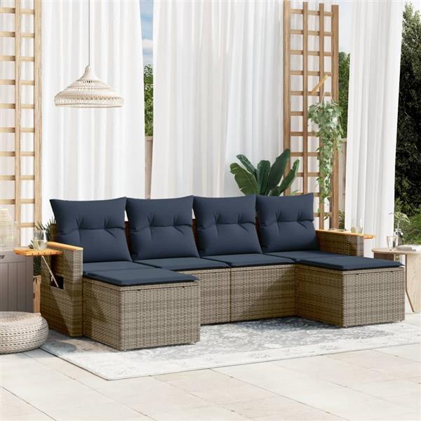 Grote foto vidaxl 6 delige loungeset met kussens poly rattan grijs tuin en terras tuinmeubelen