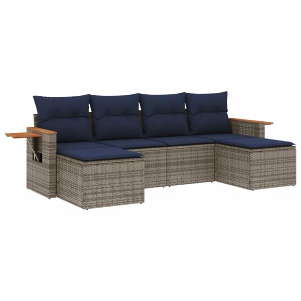 Grote foto vidaxl 6 delige loungeset met kussens poly rattan grijs tuin en terras tuinmeubelen