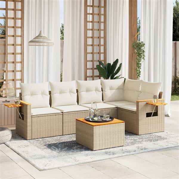 Grote foto vidaxl 6 delige loungeset met kussens poly rattan beige tuin en terras tuinmeubelen