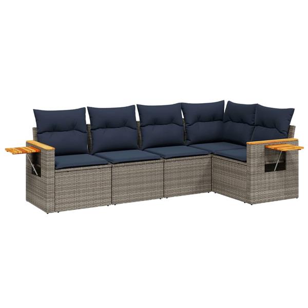 Grote foto vidaxl 5 delige loungeset met kussens poly rattan grijs tuin en terras tuinmeubelen