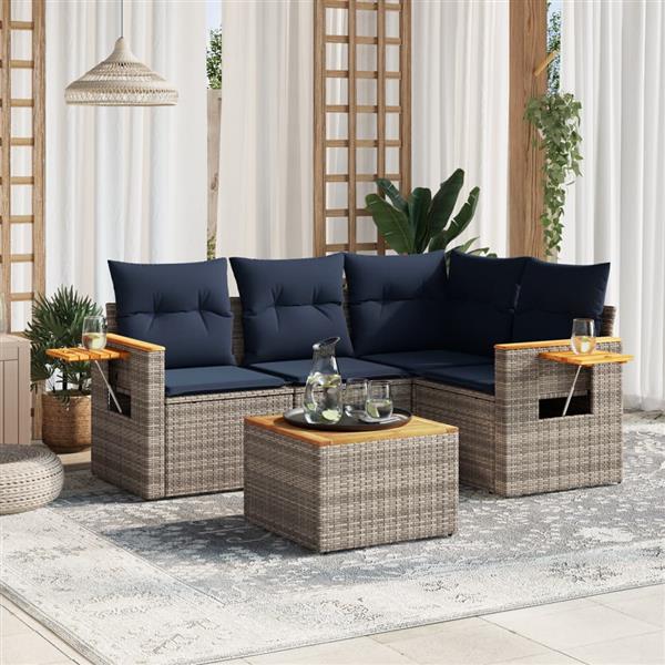 Grote foto vidaxl 5 delige loungeset met kussens poly rattan grijs tuin en terras tuinmeubelen