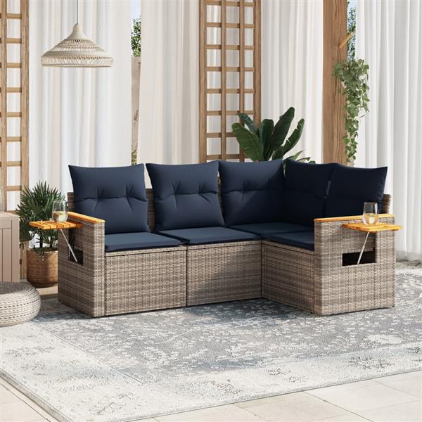 Grote foto vidaxl 4 delige loungeset met kussens poly rattan grijs tuin en terras tuinmeubelen