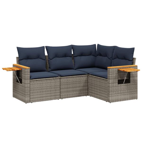 Grote foto vidaxl 4 delige loungeset met kussens poly rattan grijs tuin en terras tuinmeubelen