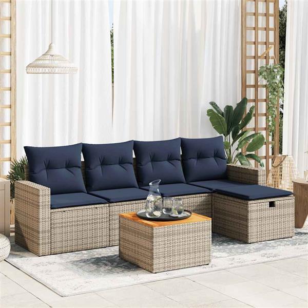 Grote foto vidaxl 6 delige loungeset met kussens poly rattan grijs tuin en terras tuinmeubelen