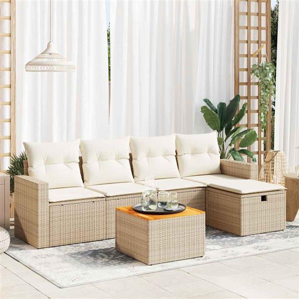 Grote foto vidaxl 6 delige loungeset met kussens poly rattan beige tuin en terras tuinmeubelen