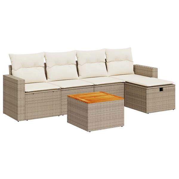 Grote foto vidaxl 6 delige loungeset met kussens poly rattan beige tuin en terras tuinmeubelen