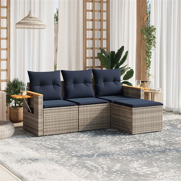 Grote foto vidaxl 4 delige loungeset met kussens poly rattan grijs tuin en terras tuinmeubelen