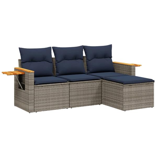 Grote foto vidaxl 4 delige loungeset met kussens poly rattan grijs tuin en terras tuinmeubelen
