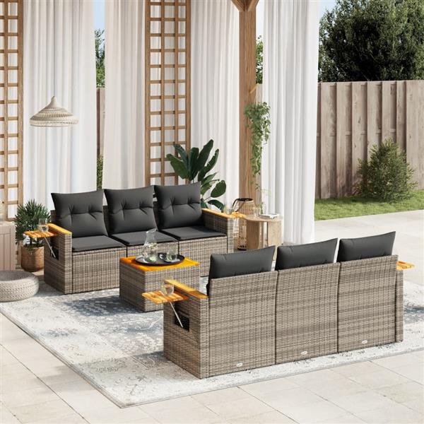 Grote foto vidaxl 7 delige loungeset met kussens poly rattan grijs tuin en terras tuinmeubelen
