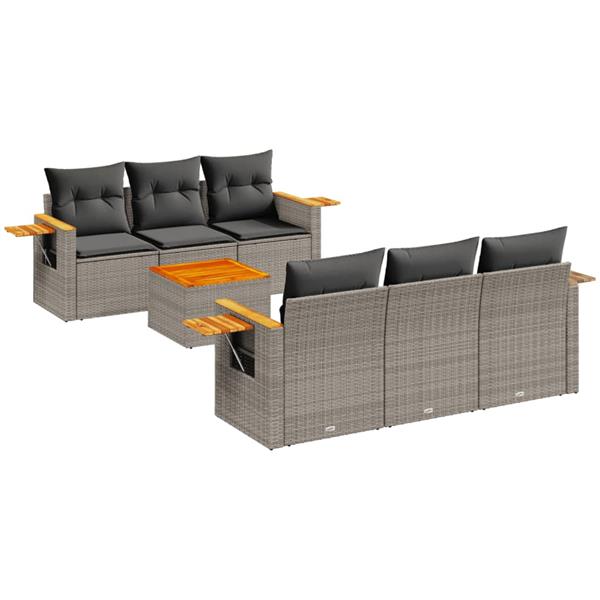Grote foto vidaxl 7 delige loungeset met kussens poly rattan grijs tuin en terras tuinmeubelen