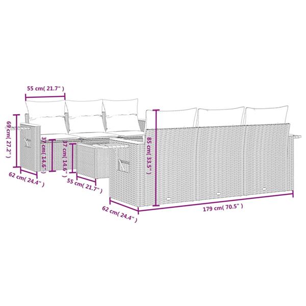 Grote foto vidaxl 7 delige loungeset met kussens poly rattan grijs tuin en terras tuinmeubelen
