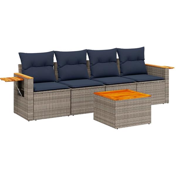 Grote foto vidaxl 5 delige loungeset met kussens poly rattan grijs tuin en terras tuinmeubelen