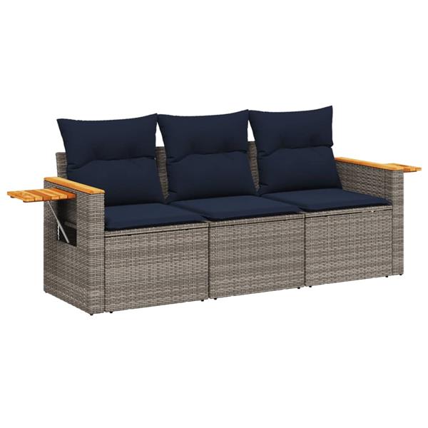 Grote foto vidaxl 3 delige loungeset met kussens poly rattan grijs tuin en terras tuinmeubelen
