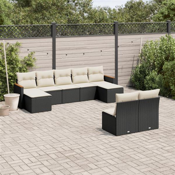 Grote foto vidaxl 9 delige loungeset met kussens poly rattan zwart tuin en terras tuinmeubelen