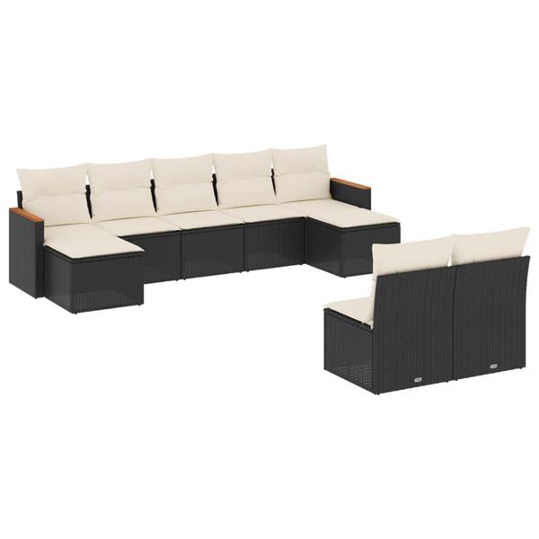 Grote foto vidaxl 9 delige loungeset met kussens poly rattan zwart tuin en terras tuinmeubelen