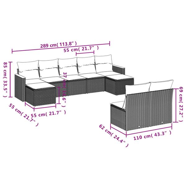 Grote foto vidaxl 9 delige loungeset met kussens poly rattan zwart tuin en terras tuinmeubelen