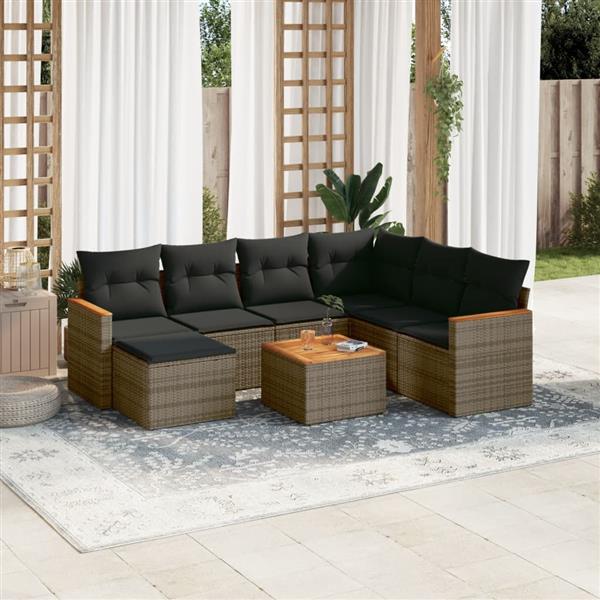 Grote foto vidaxl 8 delige loungeset met kussens poly rattan grijs tuin en terras tuinmeubelen