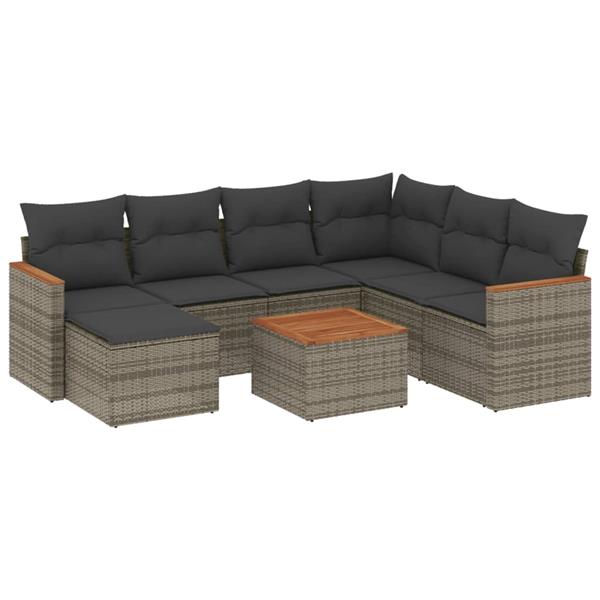Grote foto vidaxl 8 delige loungeset met kussens poly rattan grijs tuin en terras tuinmeubelen