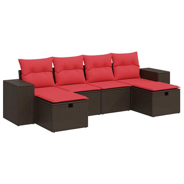 Grote foto vidaxl 6 delige loungeset met kussens poly rattan bruin tuin en terras tuinmeubelen