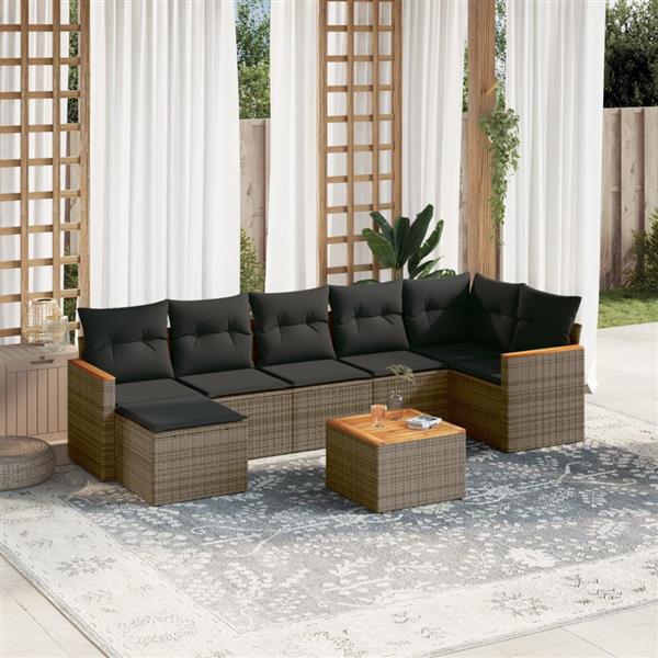 Grote foto vidaxl 8 delige loungeset met kussens poly rattan grijs tuin en terras tuinmeubelen