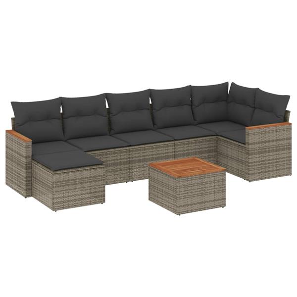 Grote foto vidaxl 8 delige loungeset met kussens poly rattan grijs tuin en terras tuinmeubelen