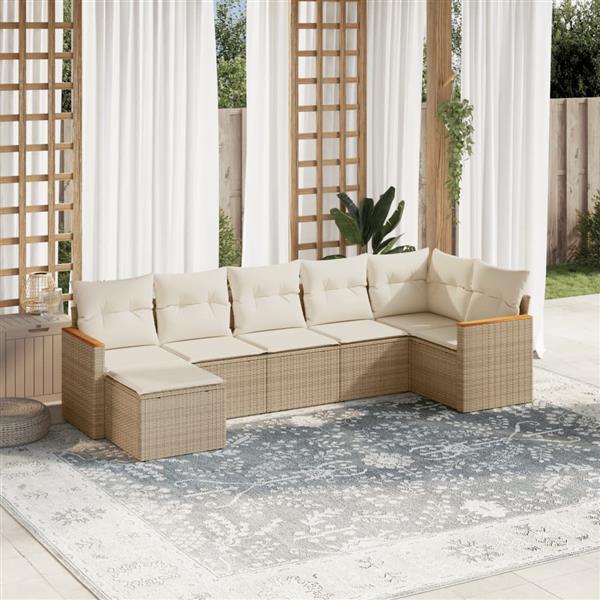 Grote foto vidaxl 7 delige loungeset met kussens poly rattan beige tuin en terras tuinmeubelen
