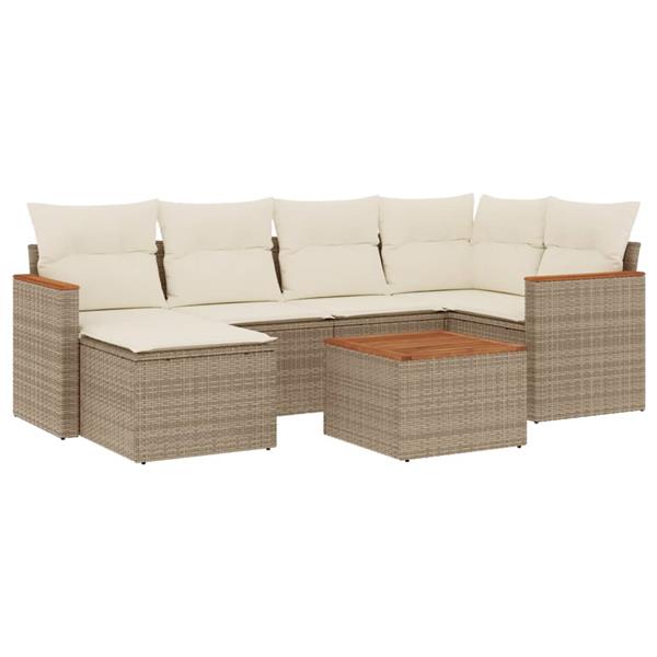 Grote foto vidaxl 7 delige loungeset met kussens poly rattan beige tuin en terras tuinmeubelen