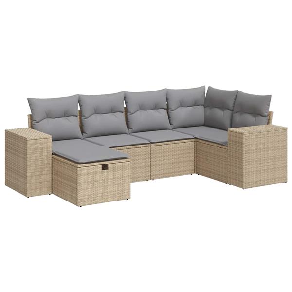 Grote foto vidaxl 6 delige loungeset met kussens poly rattan beige tuin en terras tuinmeubelen