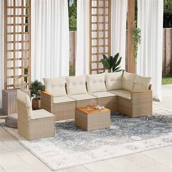 Grote foto vidaxl 7 delige loungeset met kussens poly rattan beige tuin en terras tuinmeubelen