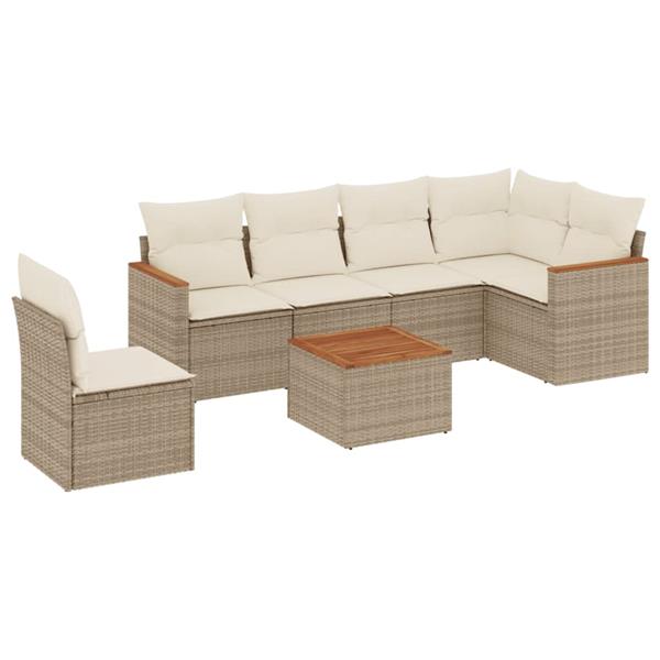 Grote foto vidaxl 7 delige loungeset met kussens poly rattan beige tuin en terras tuinmeubelen