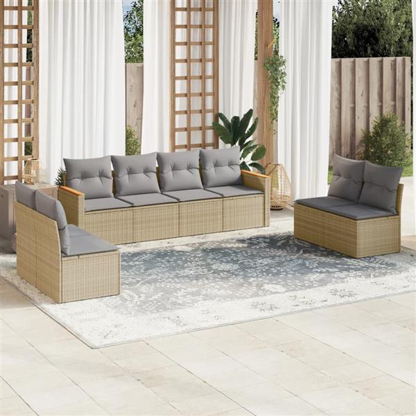 Grote foto vidaxl 8 delige loungeset met kussens poly rattan gemengd beige tuin en terras tuinmeubelen