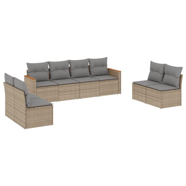 Grote foto vidaxl 8 delige loungeset met kussens poly rattan gemengd beige tuin en terras tuinmeubelen