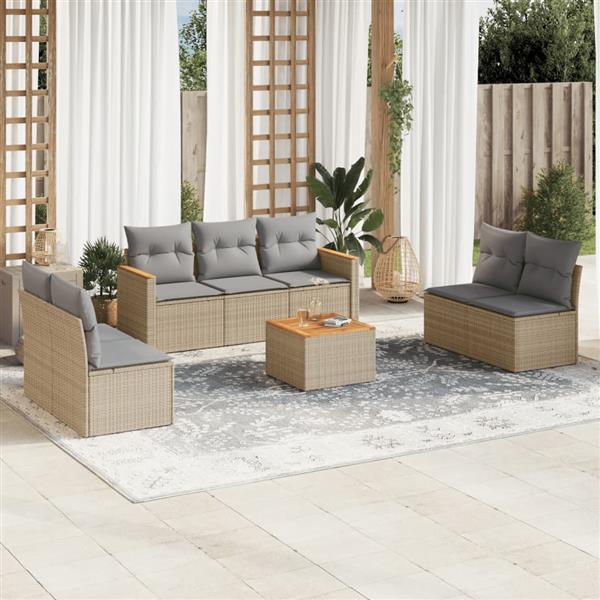 Grote foto vidaxl 8 delige loungeset met kussens poly rattan gemengd beige tuin en terras tuinmeubelen
