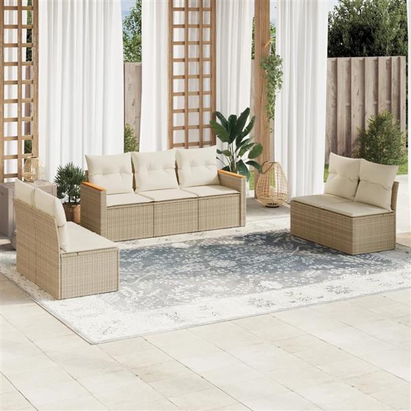 Grote foto vidaxl 7 delige loungeset met kussens poly rattan beige tuin en terras tuinmeubelen