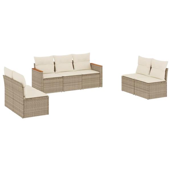 Grote foto vidaxl 7 delige loungeset met kussens poly rattan beige tuin en terras tuinmeubelen